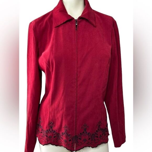 Studio I Women's Burgundy Red Zip-Up Collared Long-Sleeve Jacket Size Large - Picture 1 of 12